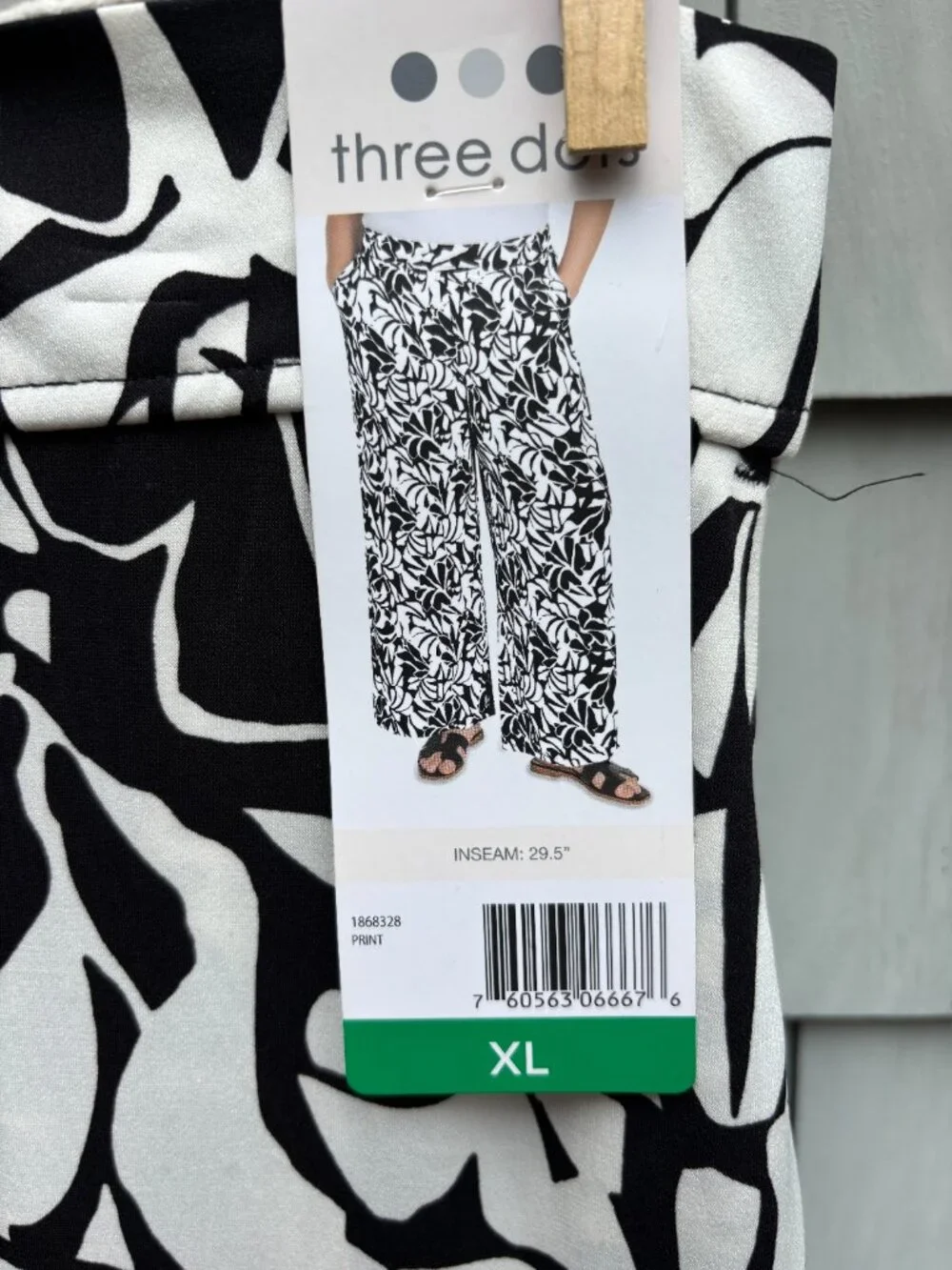 Three Dots | Black & White Leaf Print Wide-Leg Pull-On Pants | Size XL | NWT - Picture 3 of 6